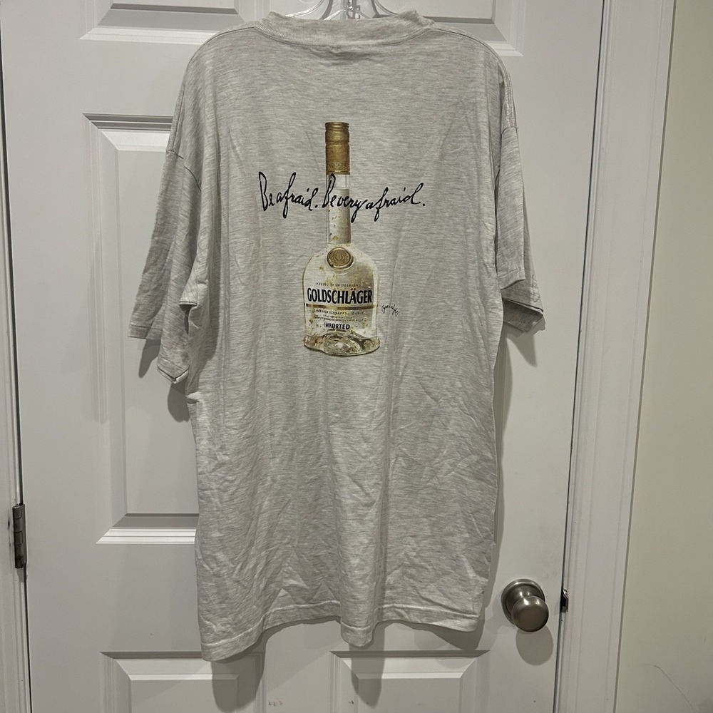 Vintage 90s Goldschlager Promo T Shirt Men XL Murina Gray Be Afraid Schnapps USA